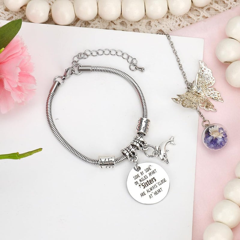 EGHTvmok Sister Birthday Gifts Christmas Mothers Day Sisters Graduation Valentines Bracelet Sunflower,Butterfly,Elephant - Image 4
